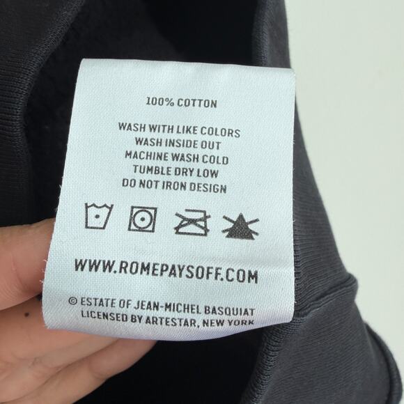 Rome Pays Off Hoodie Mens XL Black Jean Michel Basquiat Crown Graffiti Fleece - Picture 9 of 11